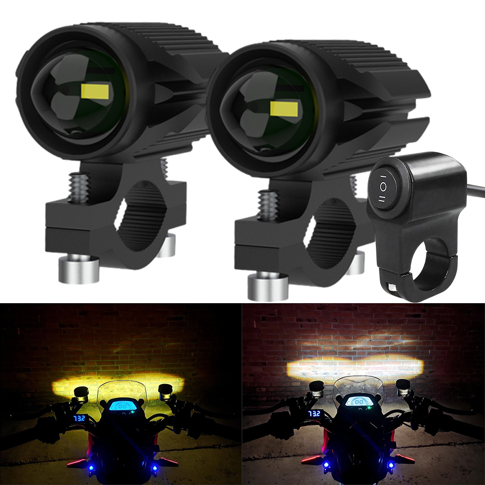 Universal Motorcycle Led Headlight Projector - Faróis LED de duas cores para